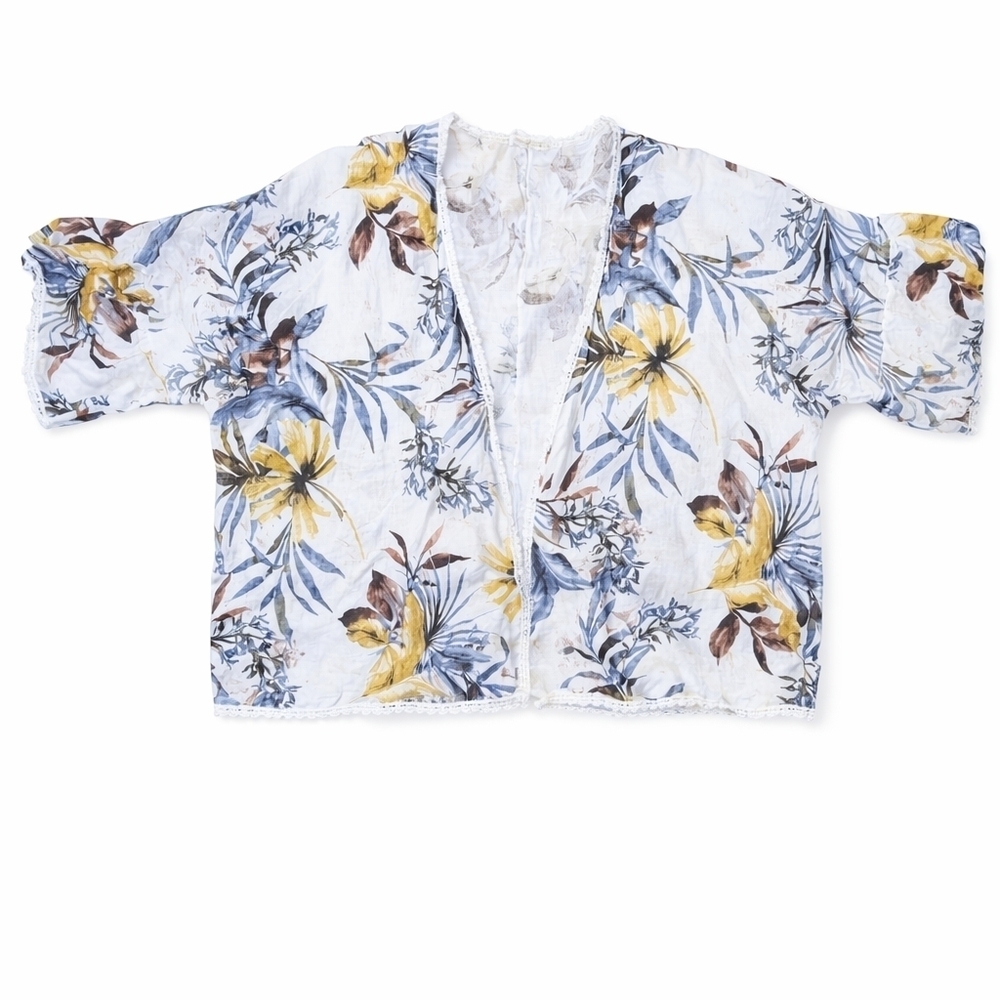Francesca Bettini 100% linen tropical open front swim cover cardigan kimono OS - Picture 1 of 11